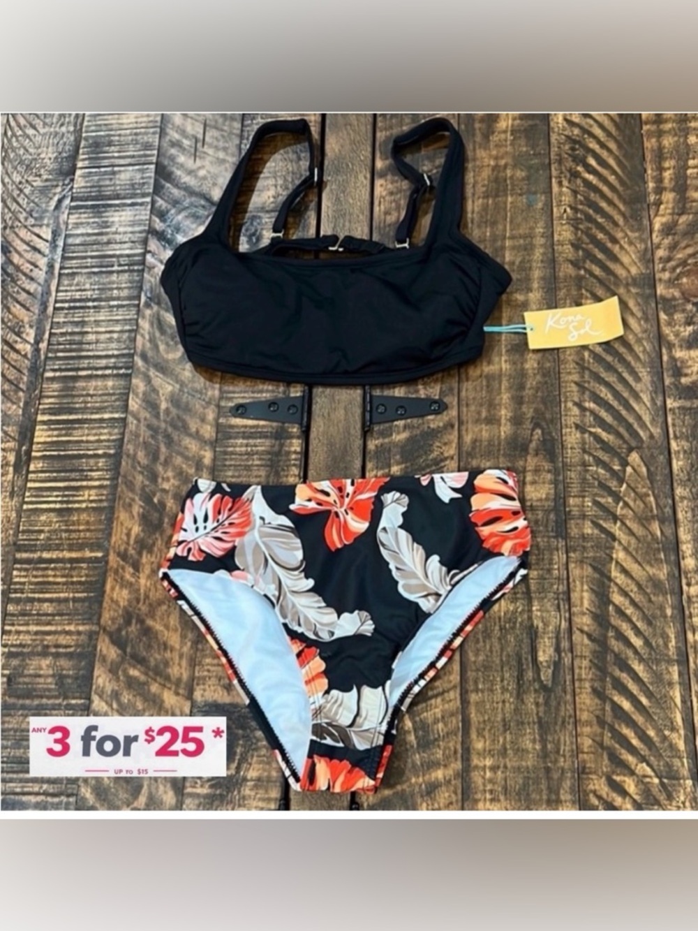 Kona Sol black tropical bikini size small